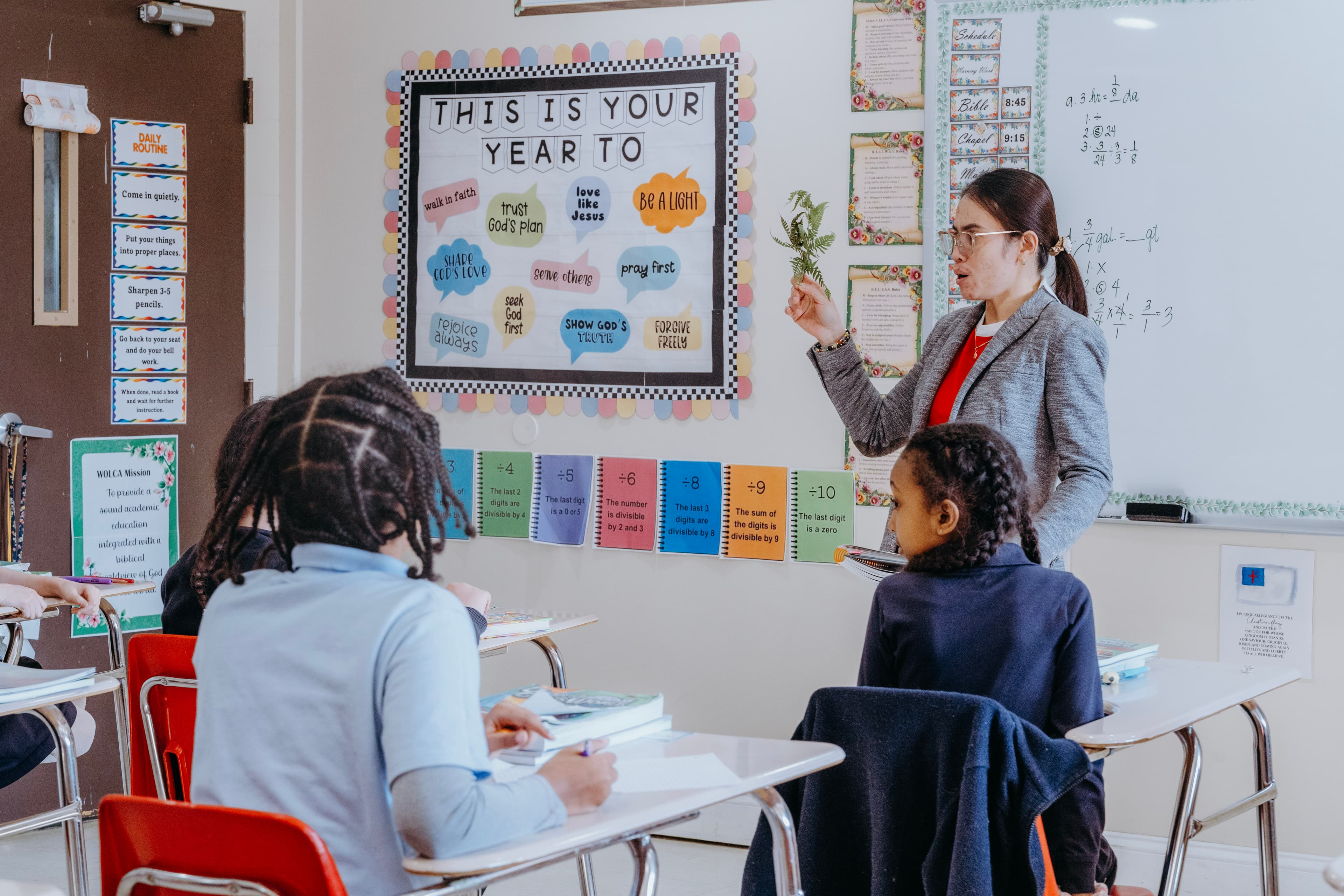 Students in a structured classroom routine